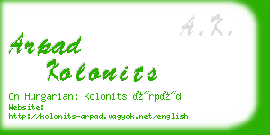 arpad kolonits business card